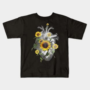 anatomical heart sunflowers cardiac nurse Kids T-Shirt